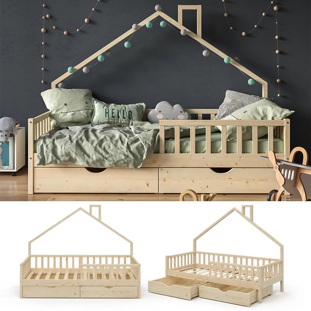 VitaliSpa Lit pour enfant Lit d'appoint Lit cabane Design anthracite 90 VitaliSpa Lit pour enfant Lit d'appoint Lit cabane Design anthracite 90