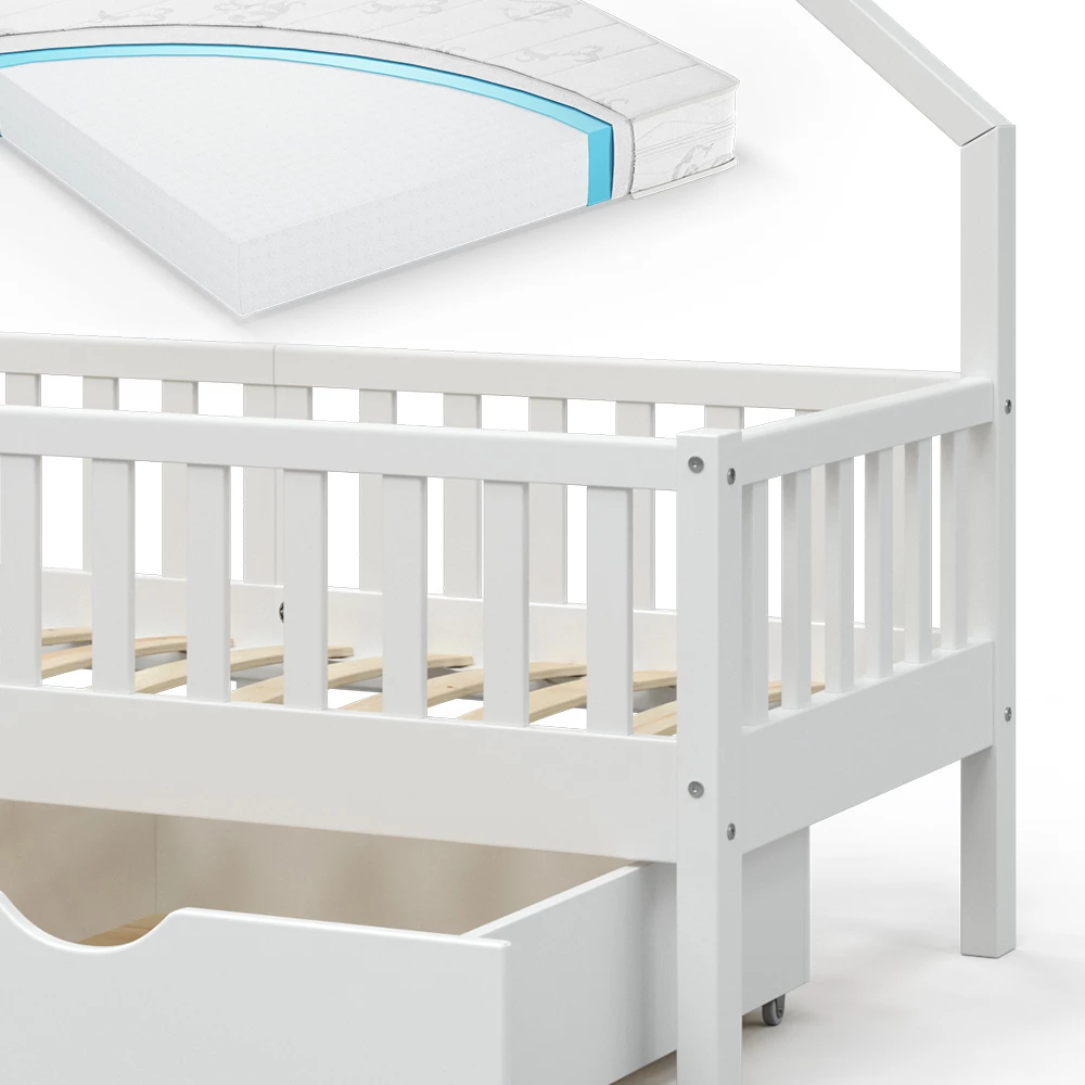VitaliSpa Lit cabane Noemi, Blanc, 80x160 cm avec Matelas VitaliSpa Lit cabane Noemi, Blanc, 80x160 cm avec Matelas