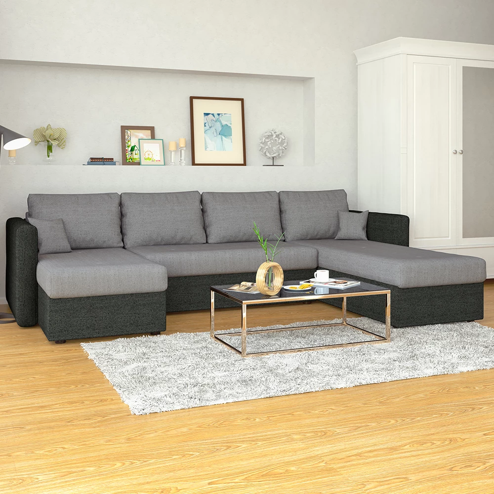 Sofa U Form in Anthrazit, dargestellt im Ambiente mit Dekoration