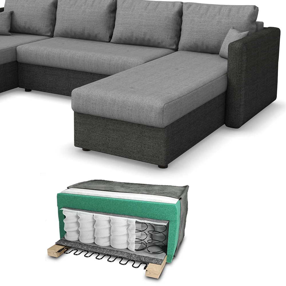 Nahaufnahme von Sofa U Form in Anthrazit, zeigt Design- und Oberflächendetails