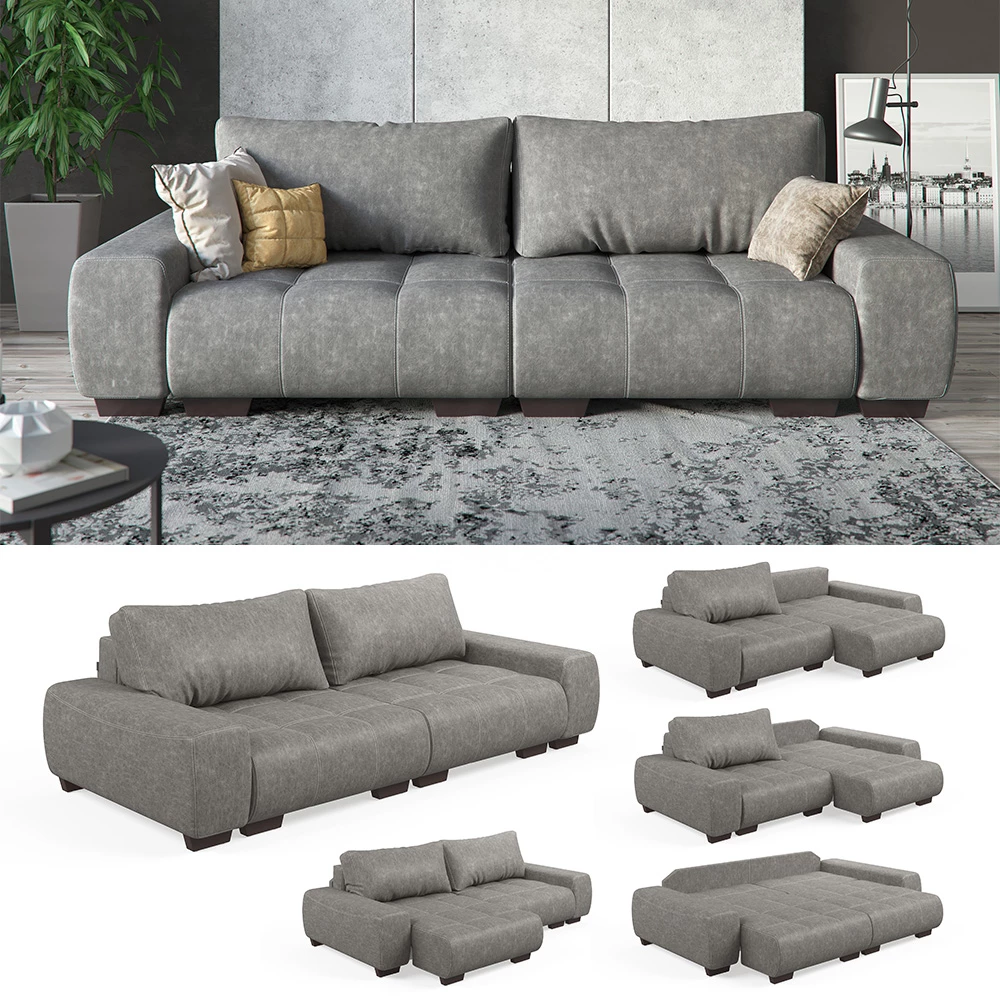 Vitalispa Sofa L Form Grau 260 x 120 cm, Perry
