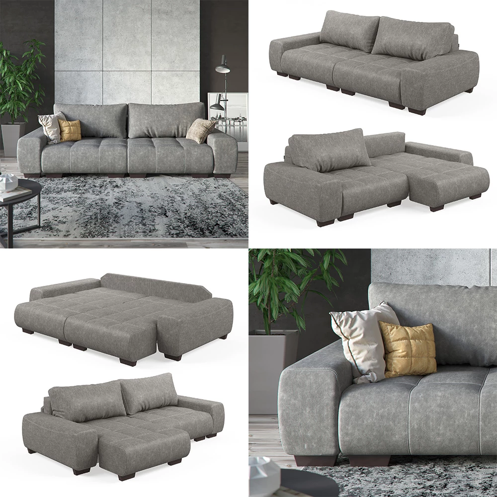 Vitalispa Sofa L Form Grau 260 x 120 cm, Perry