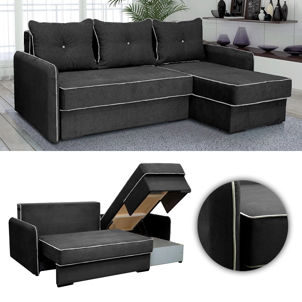 Sofa L Form in Grau auf weißem Hintergrund