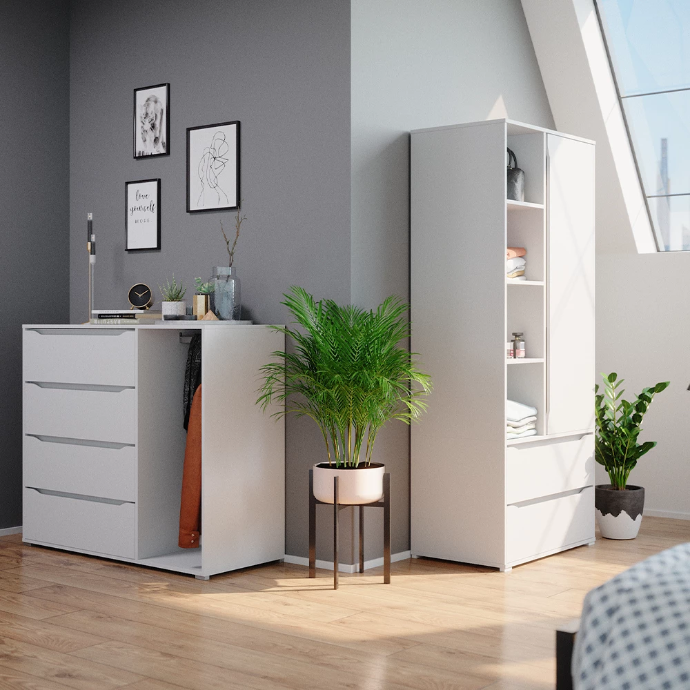 Vicco Kaptafel set met kruk Ruben, Wit, met ladeblok, LED-verlichting en kruk Vicco Kaptafel set met kruk Ruben, Wit, met ladeblok, LED-verlichting en kruk