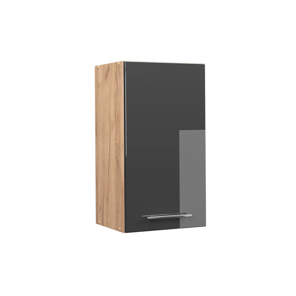 Meuble Bas De Cuisine Vicco Fame-Line 80 Cm - Façade Anthracite Brillant - Plan De Travail Marbre Blanc