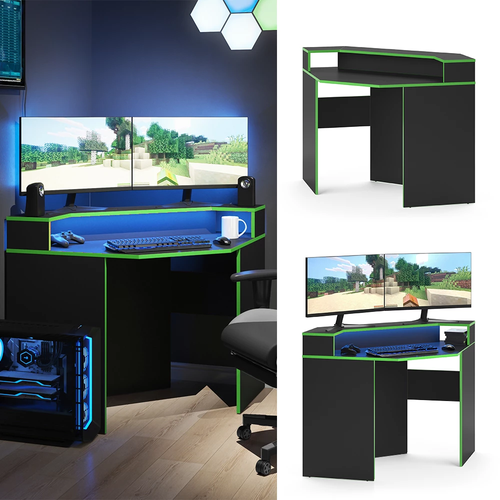 Vicco Scrivania computer Nero/verde 90 x 90 cm Forma angolare, Kron
