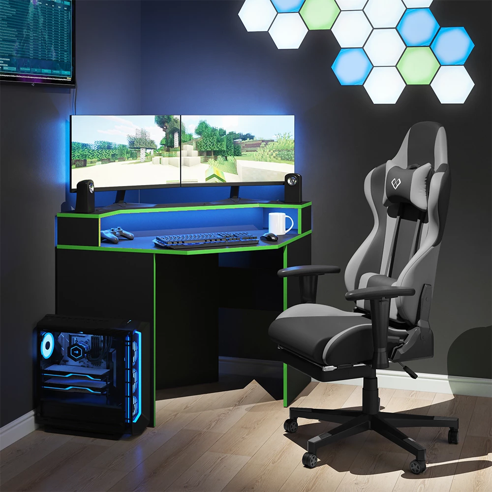 Vicco Scrivania computer Nero/verde 90 x 90 cm Forma angolare, Kron