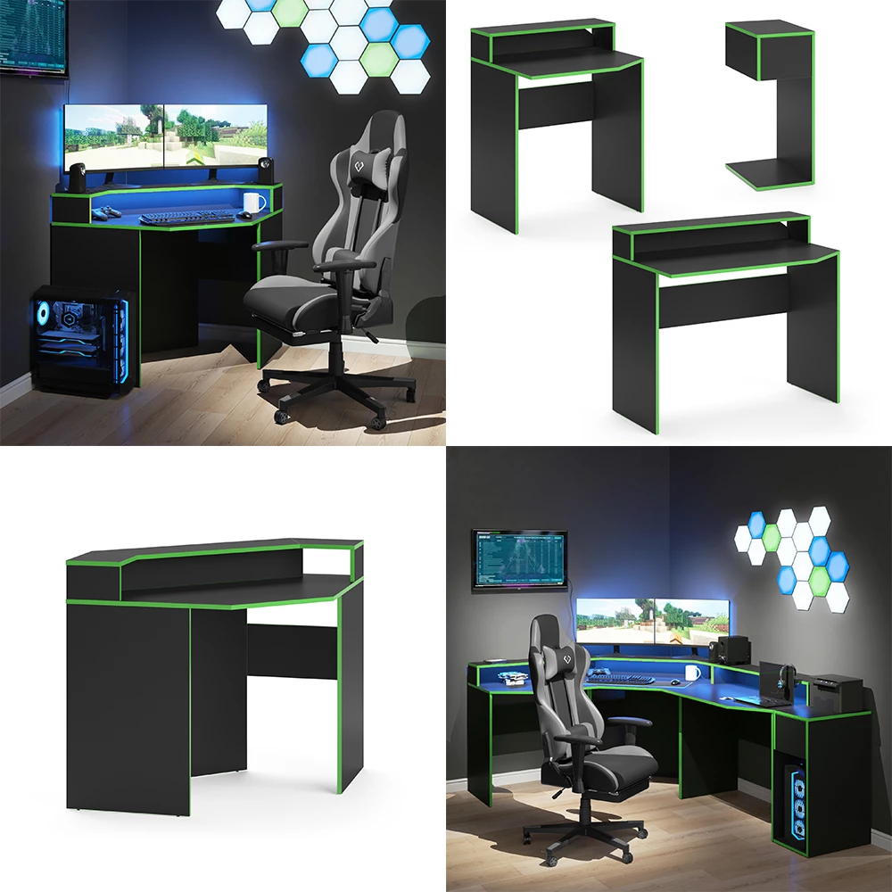Vicco Scrivania computer Nero/verde 90 x 90 cm Forma angolare, Kron
