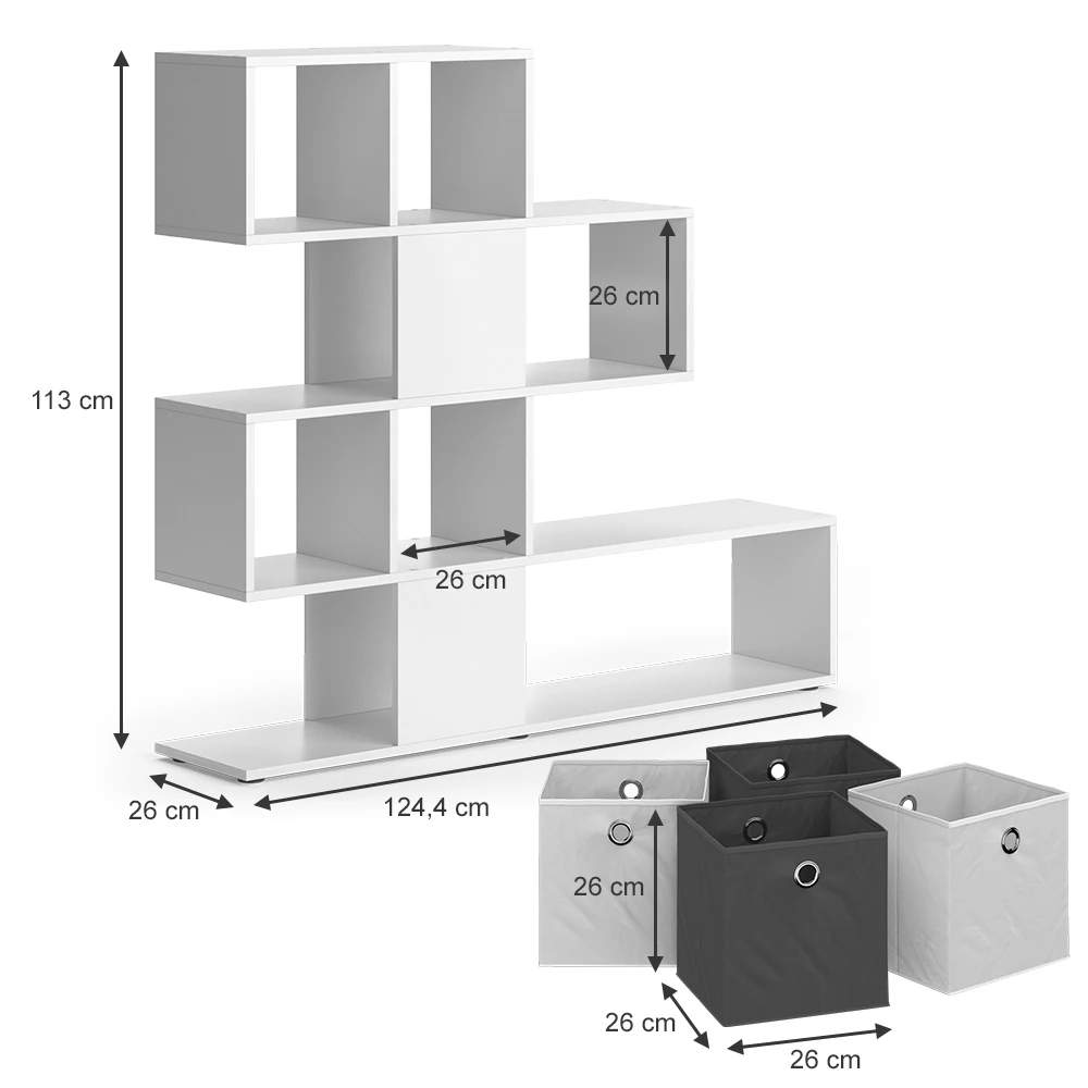 Vicco Divisorio per ambienti Bianco 124.4 x 113 cm con 4 scatole pieghevoli, Hylda