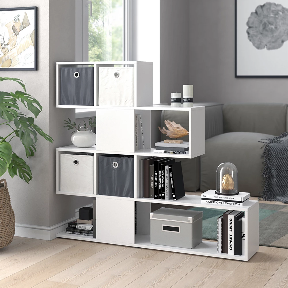 Vicco Divisorio per ambienti Bianco 124.4 x 113 cm con 4 scatole pieghevoli, Hylda