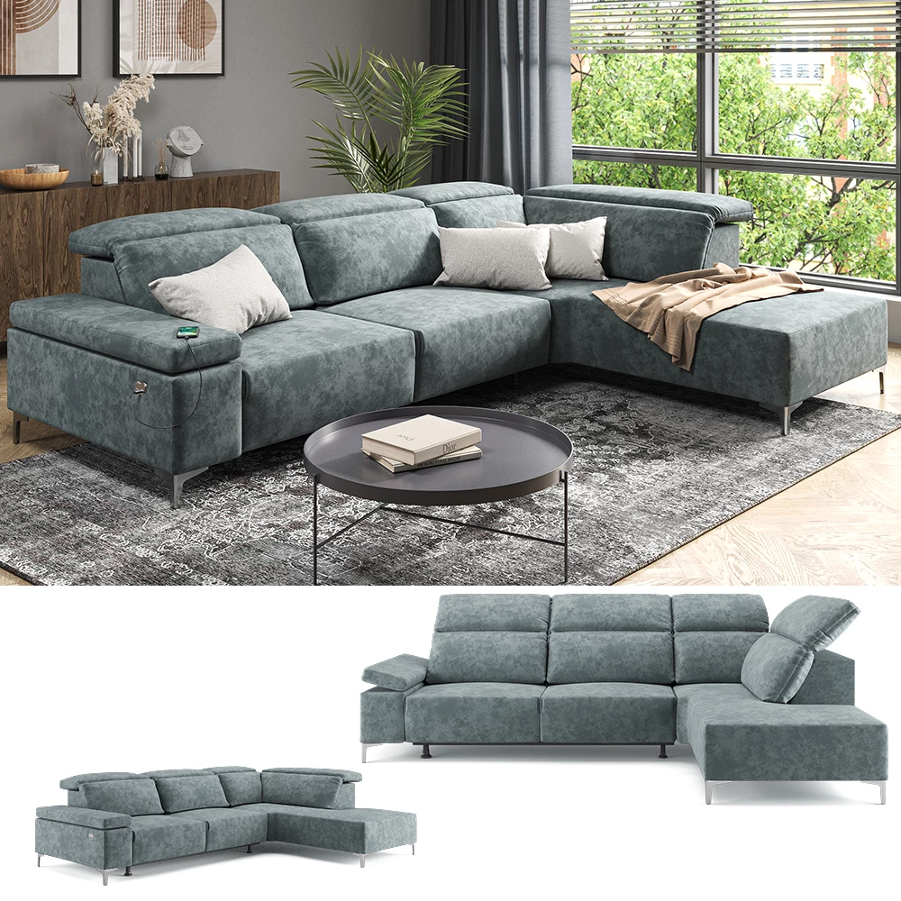 Vitalispa Sofa L Form Grau 218 x 301 cm Rechte Ecke, James