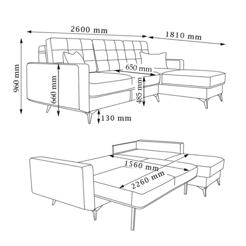 Vitalispa Sofa L Form Blau 260 x 96 cm, York