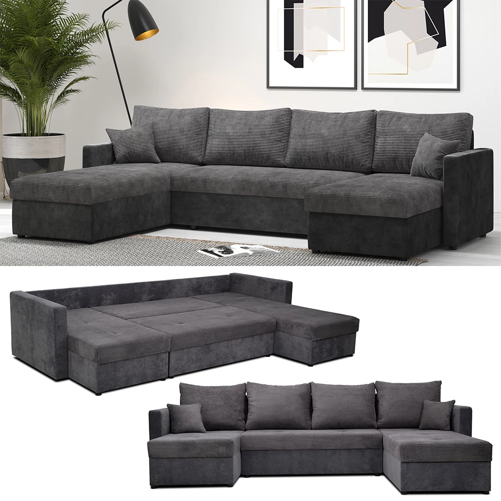 Vitalispa Sofa L Form Dunkelgrau 290 x 185 cm mit Bettkasten