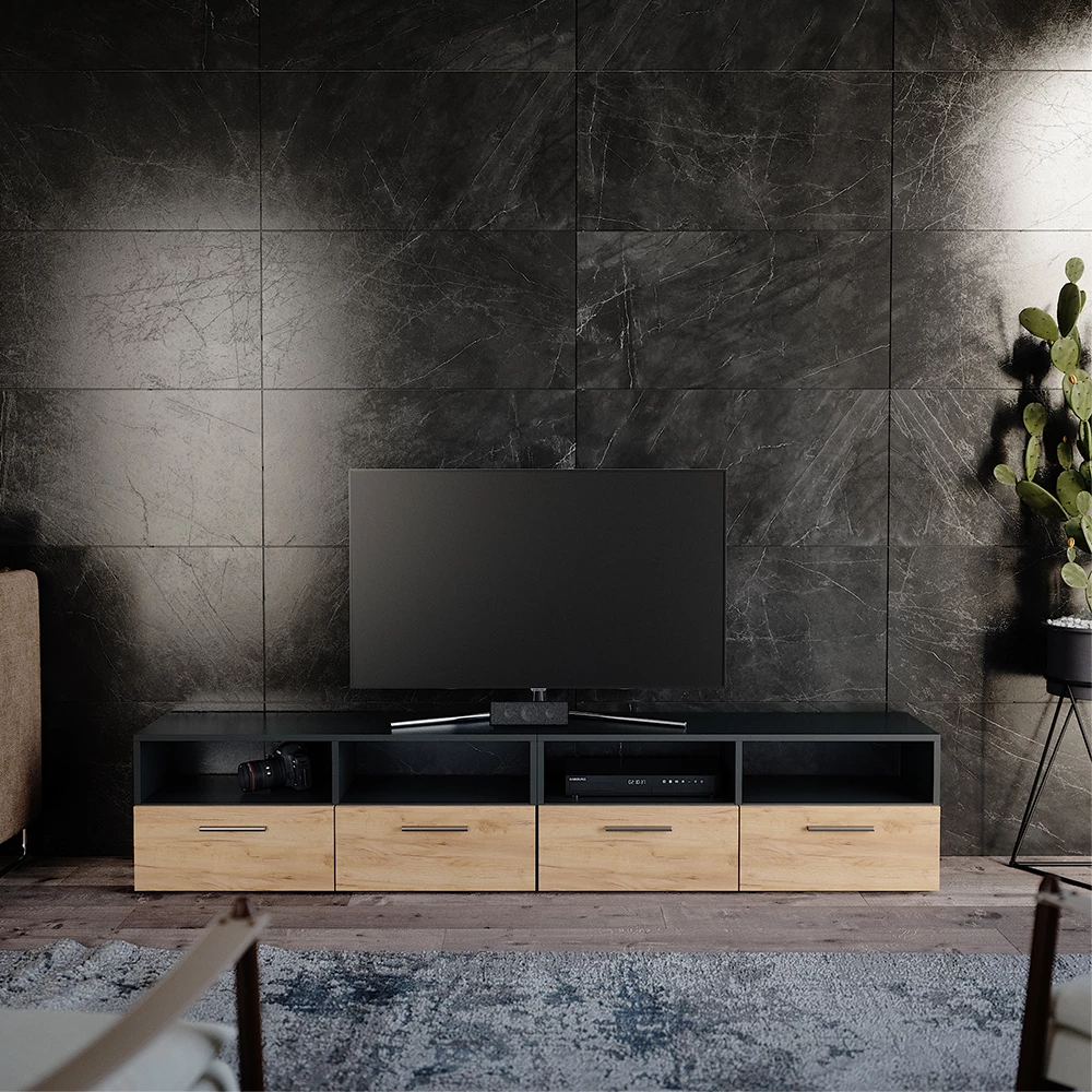 TV-meubel in Antraciet, getoond in een sfeervolle omgeving met decoratie