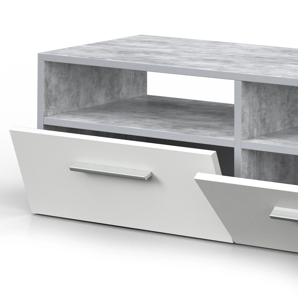 Close-up van Lowboard in Beton, met ontwerp- en oppervlakte-details