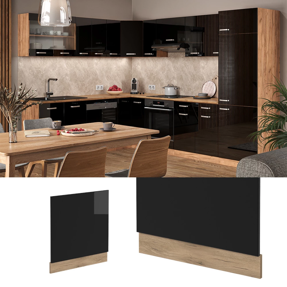 Vicco Frontblende "R-Line", Schwarz Hochglanz/Goldkraft Eiche, 60 cm ohne Arbeitsplatte