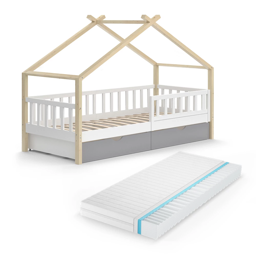 Vitalispa Huisbed Wit/Grijs 90x200 cm met laden en matras, Design