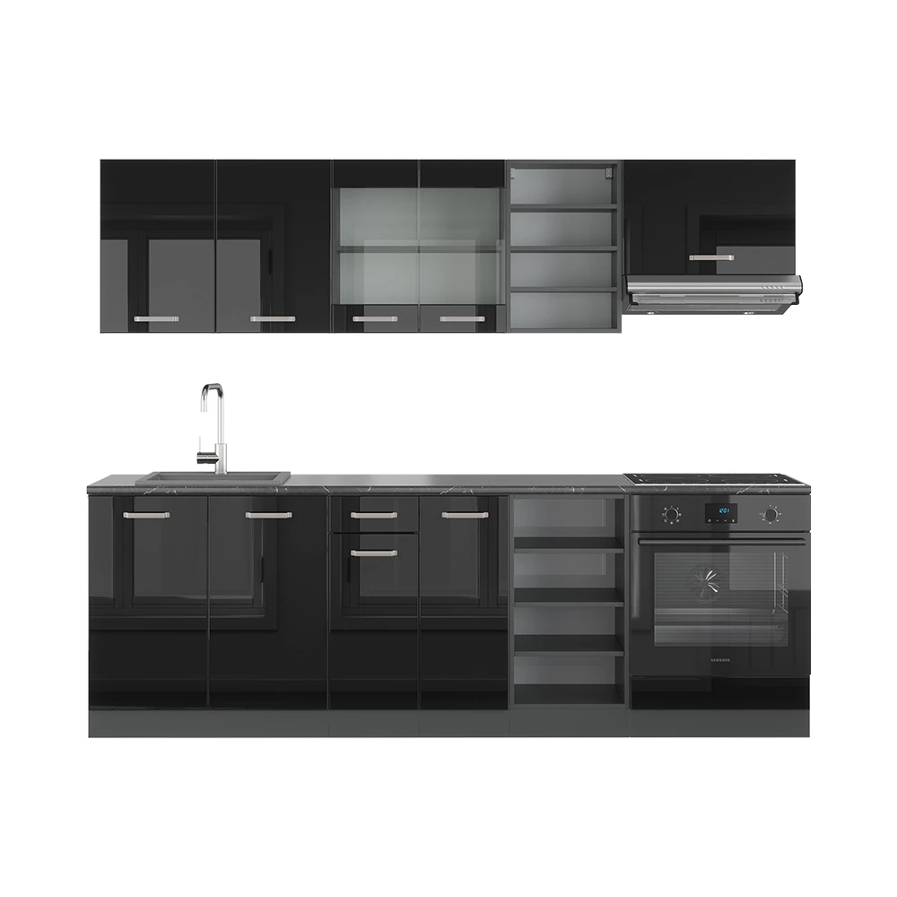 Vicco Čajna kuhinja Schwarz Hochglanz/Anthrazit 240 cm , RP Antracit, R-Line