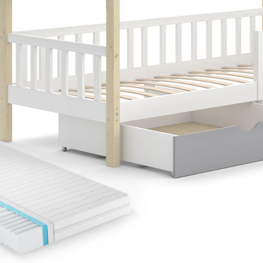 Vitalispa Huisbed Wit/Grijs 90x200 cm met laden en matras, Design