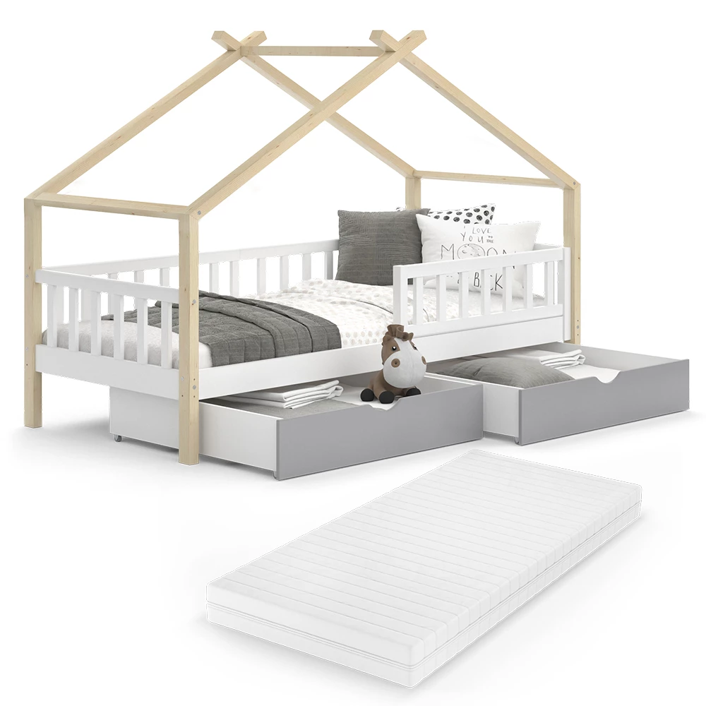 Vitalispa Huisbed Wit/Grijs 90x200 cm met laden en matras, Design