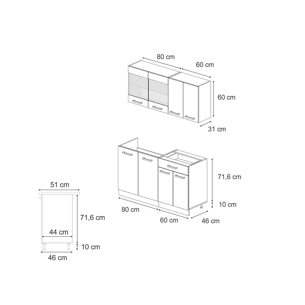 Vicco cucina monoblocco "R-line", Grigio-blu/Bianco, 140 cm , PL Marmo