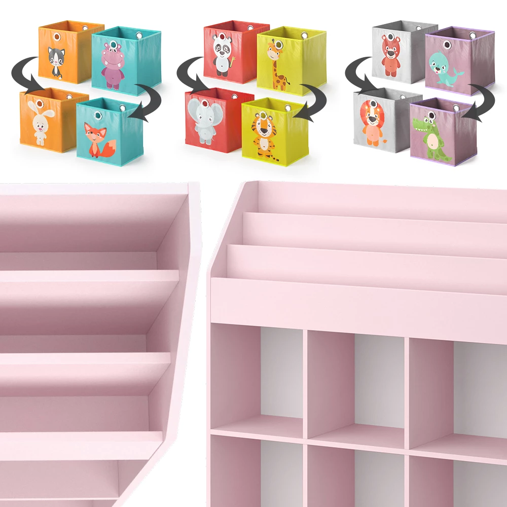 Pink Shelf Box Kids' shelf Luigi Pink 107.2 x 114.2 cm with 6 folding boxes (coloured ...