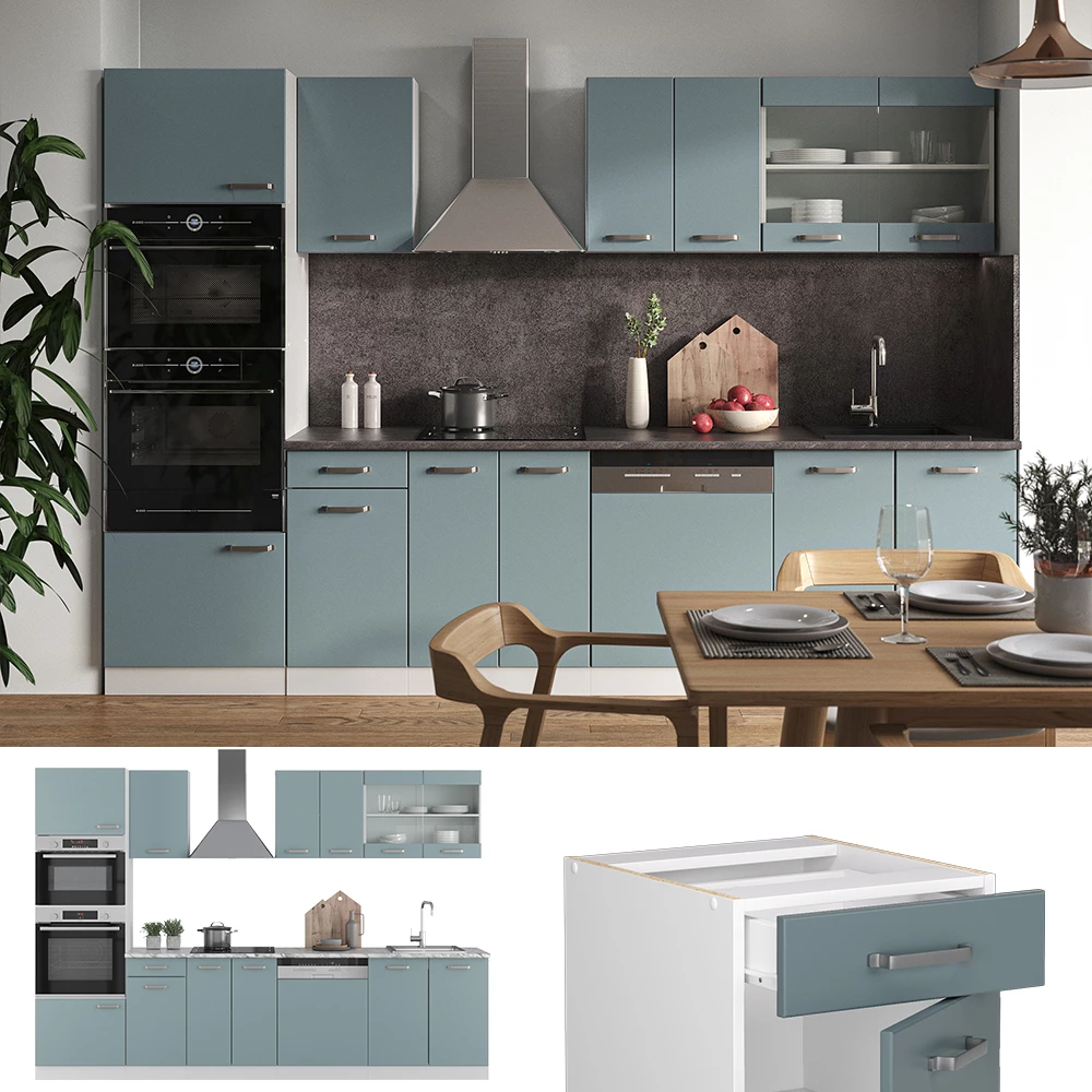Cucina componibile in Grigio-blu su sfondo bianco