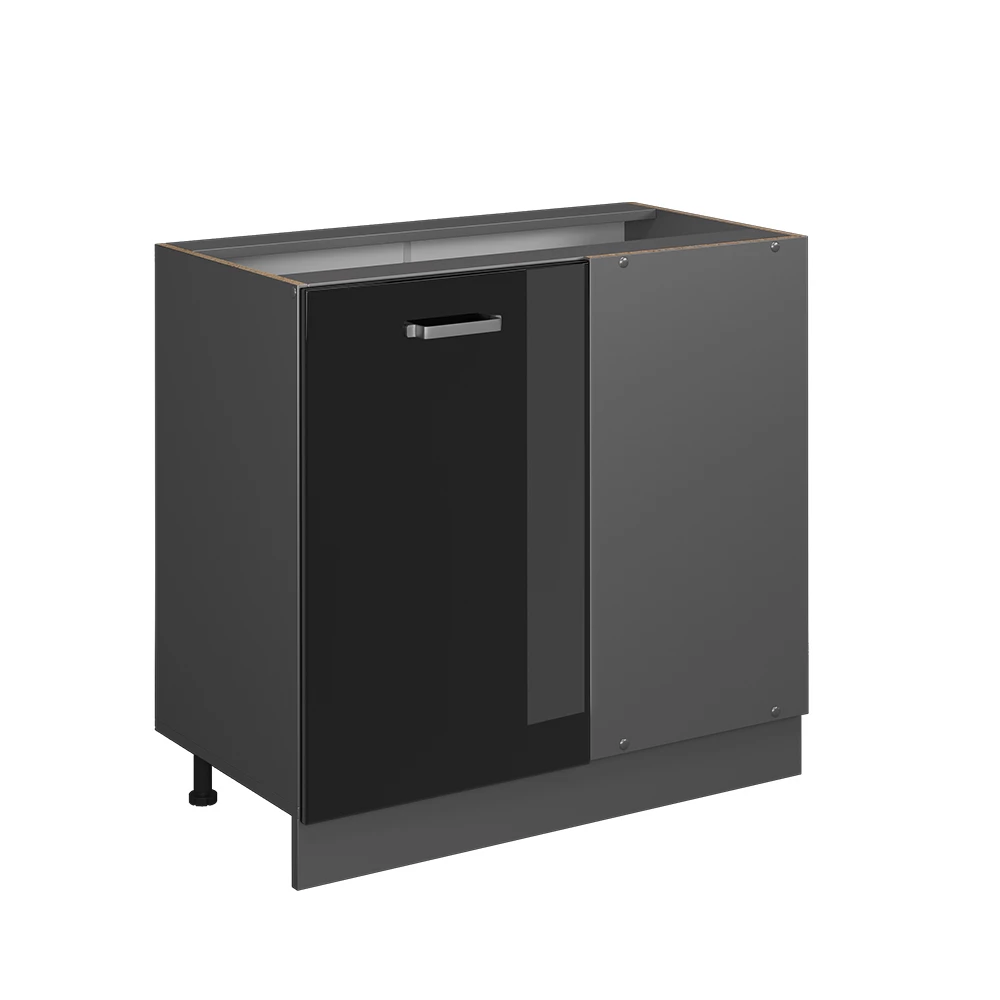 Vicco Eckunterschrank " R-Line", Schwarz Hochglanz/Anthrazit, 86 cm ohne Arbeitsplatte
