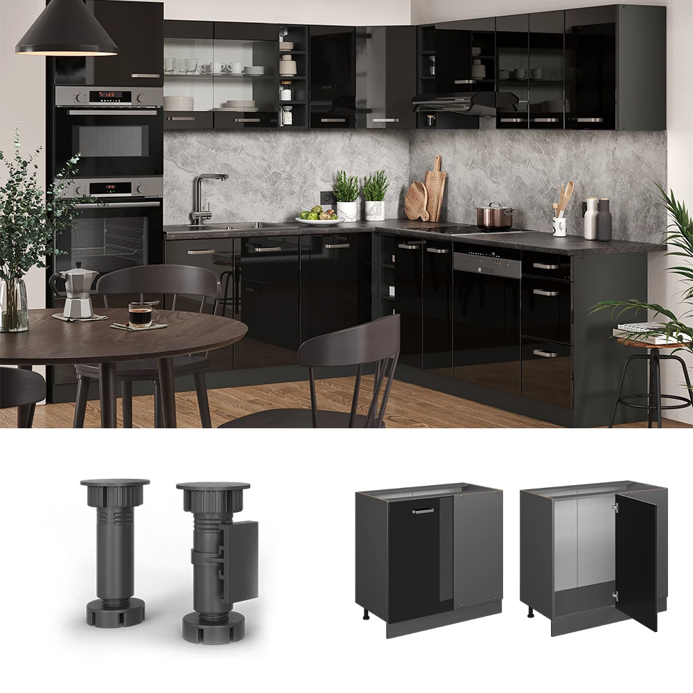 Vicco Eckunterschrank " R-Line", Schwarz Hochglanz/Anthrazit, 86 cm ohne Arbeitsplatte