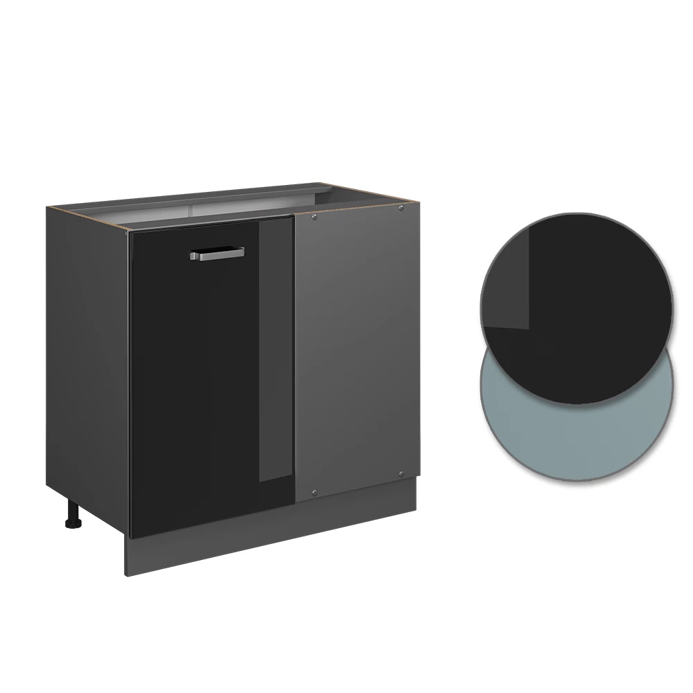 Vicco Eckunterschrank " R-Line", Schwarz Hochglanz/Anthrazit, 86 cm ohne Arbeitsplatte