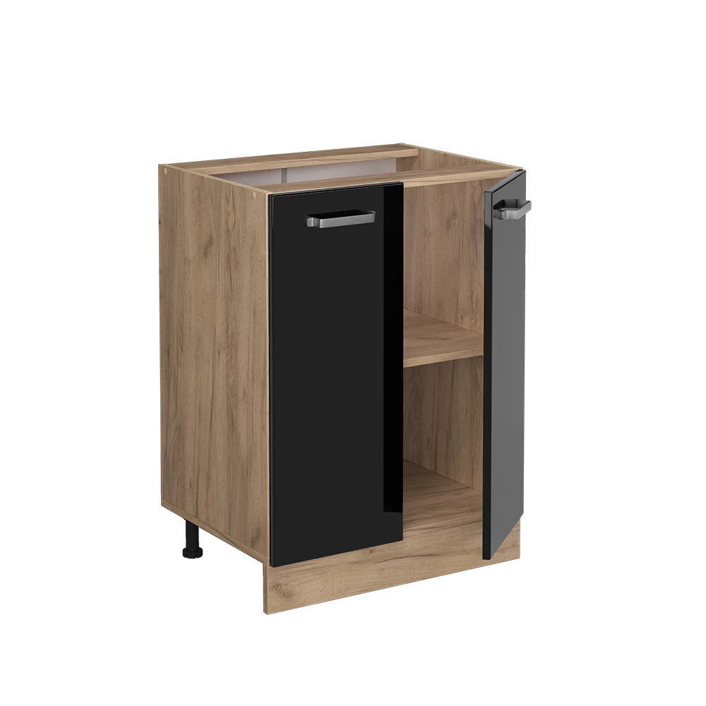 Vicco Mobiletto base cucina "R-line", Nero lucido/Quercia dorata, 60 cm senza piano di lavoro