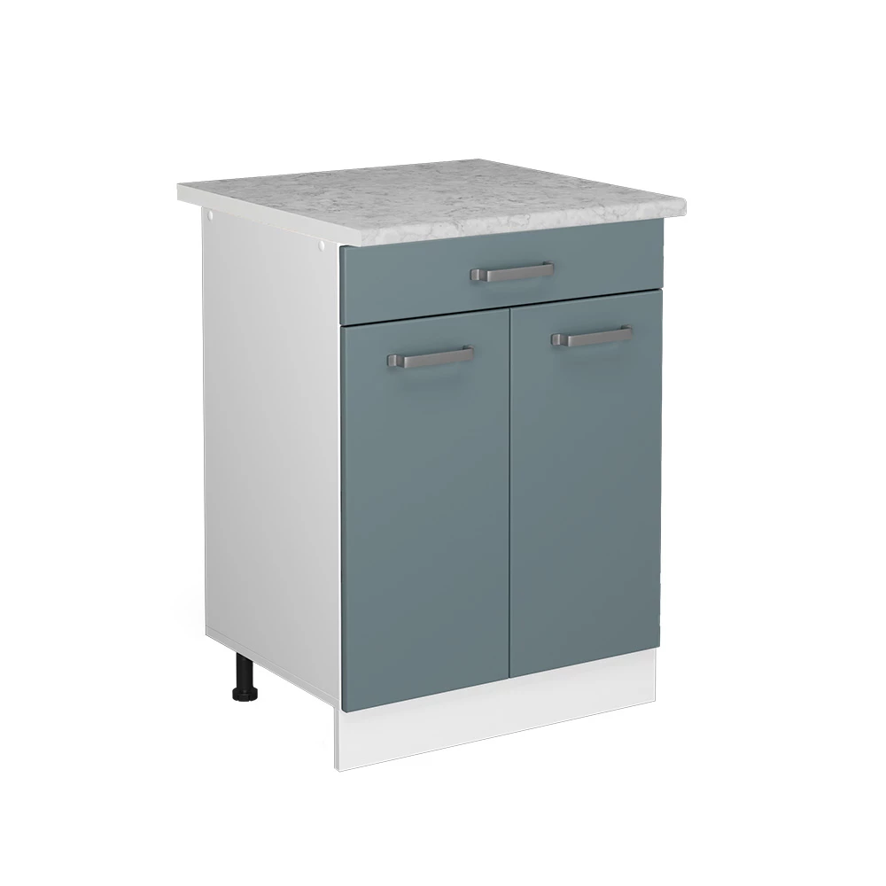 Vicco Küchenunterschrank "R-Line", Blau-Grau/Weiß, 60 cm mit Schublade, AP Marmor