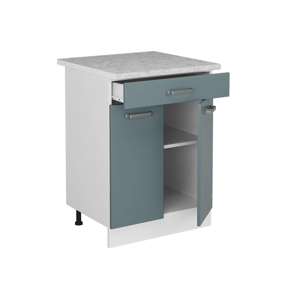 Vicco Küchenunterschrank "R-Line", Blau-Grau/Weiß, 60 cm mit Schublade, AP Marmor