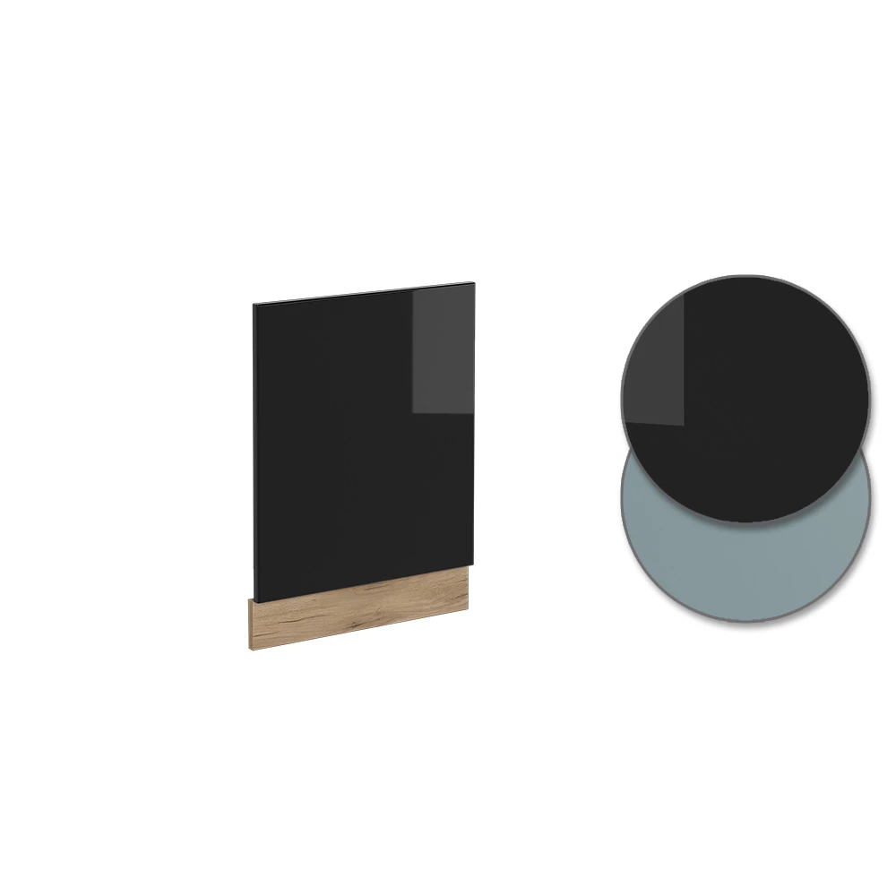 Nahaufnahme von Frontblende in Schwarz Hochglanz, zeigt Design- und Oberflächendetails