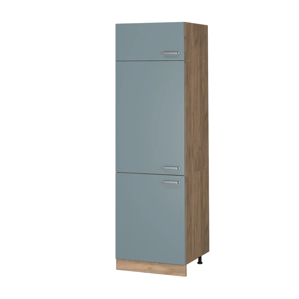 Vicco Kühlumbauschrank R-Line, Hochschrank für die Küche, Blau-Grau/Goldkraft Eiche, 60 cm