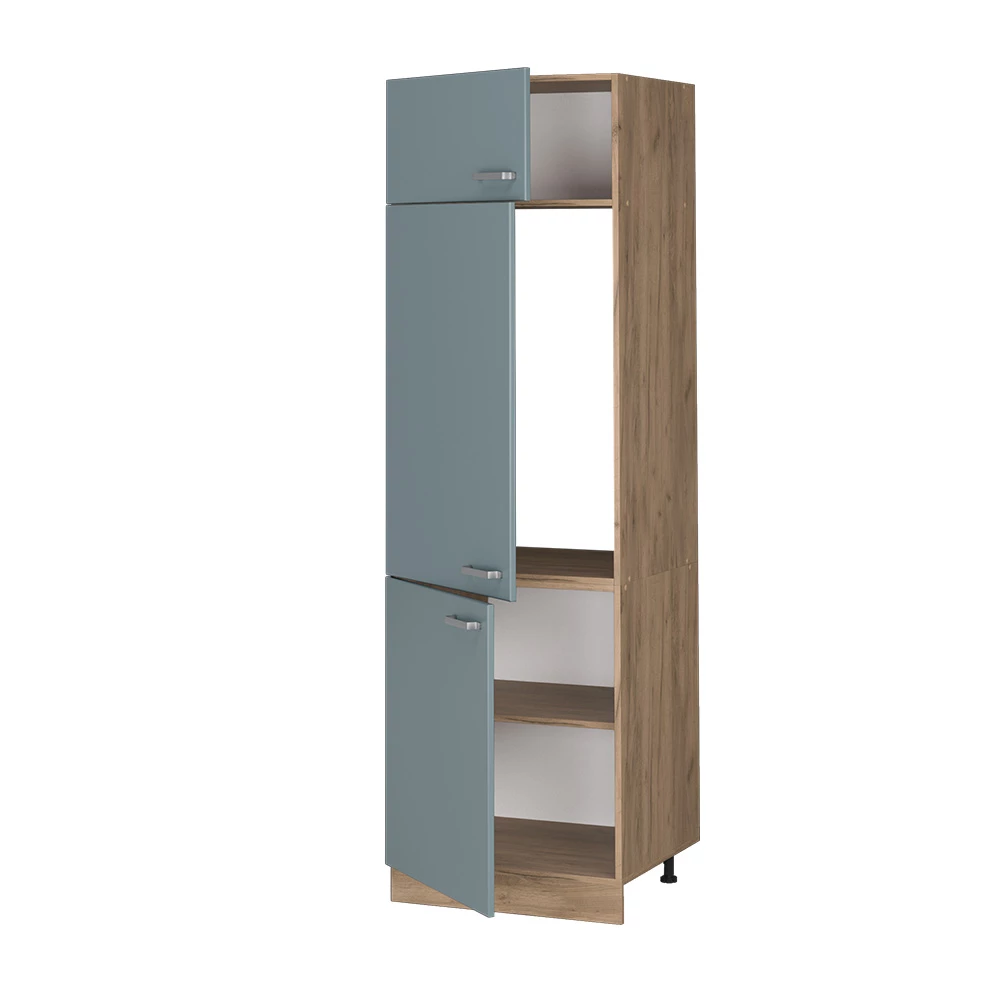 Vicco Kühlumbauschrank R-Line, Hochschrank für die Küche, Blau-Grau/Goldkraft Eiche, 60 cm