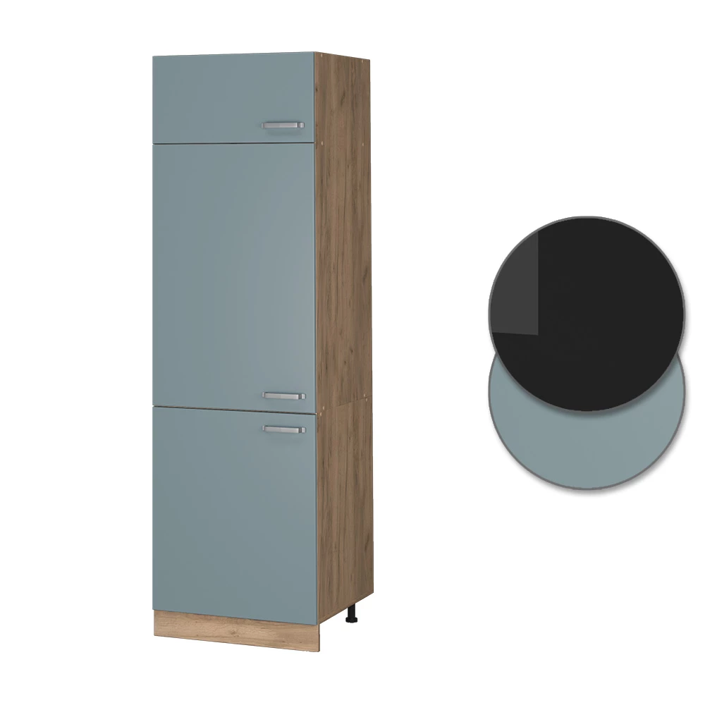 Vicco Kühlumbauschrank R-Line, Hochschrank für die Küche, Blau-Grau/Goldkraft Eiche, 60 cm
