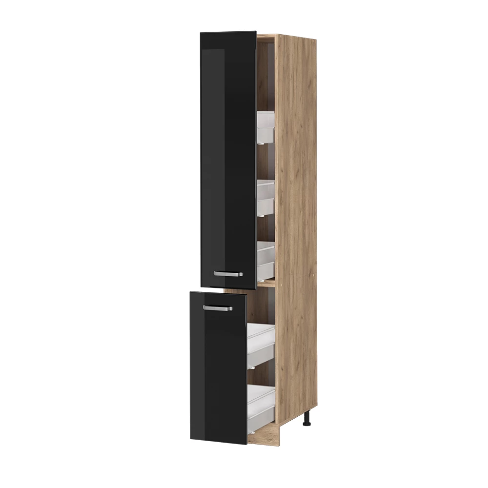 Vicco meuble haute de cuisine "R-Line", Noir Haute brillance/Chêne de force doré, 30 cm