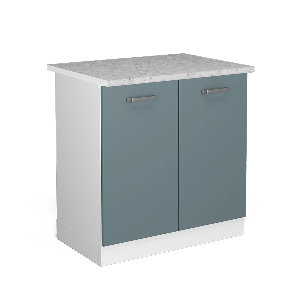 Vicco Spülenunterschrank "R-Line", Blau-Grau/Weiß, 80 cm , AP Marmor