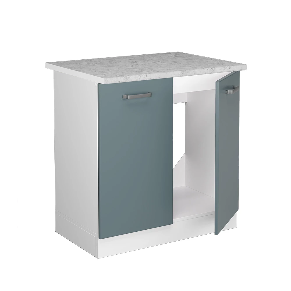 Vicco Spülenunterschrank "R-Line", Blau-Grau/Weiß, 80 cm , AP Marmor