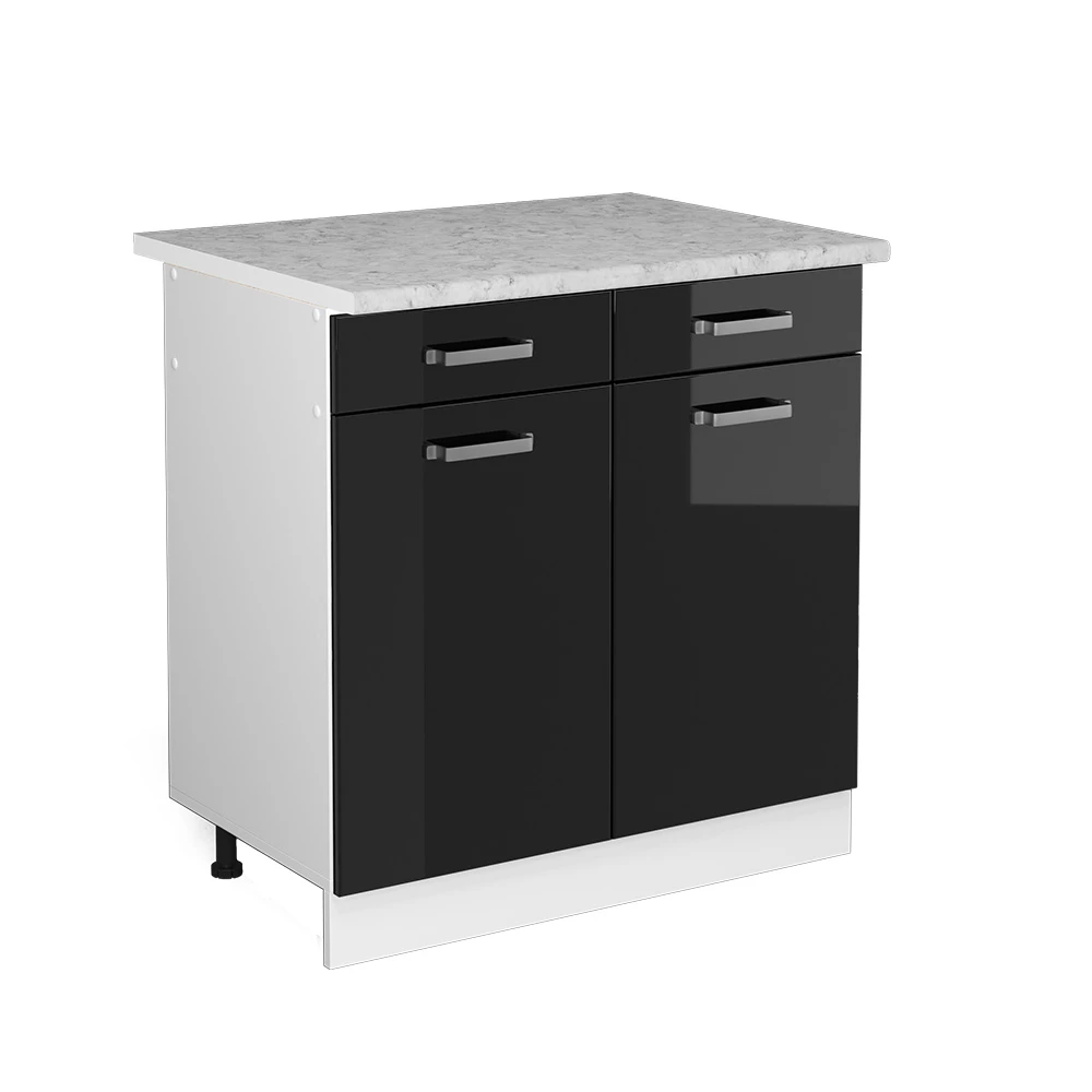 Vicco Küchenunterschrank "R-Line", Schwarz Hochglanz/Weiß, 80 cm , AP Marmor