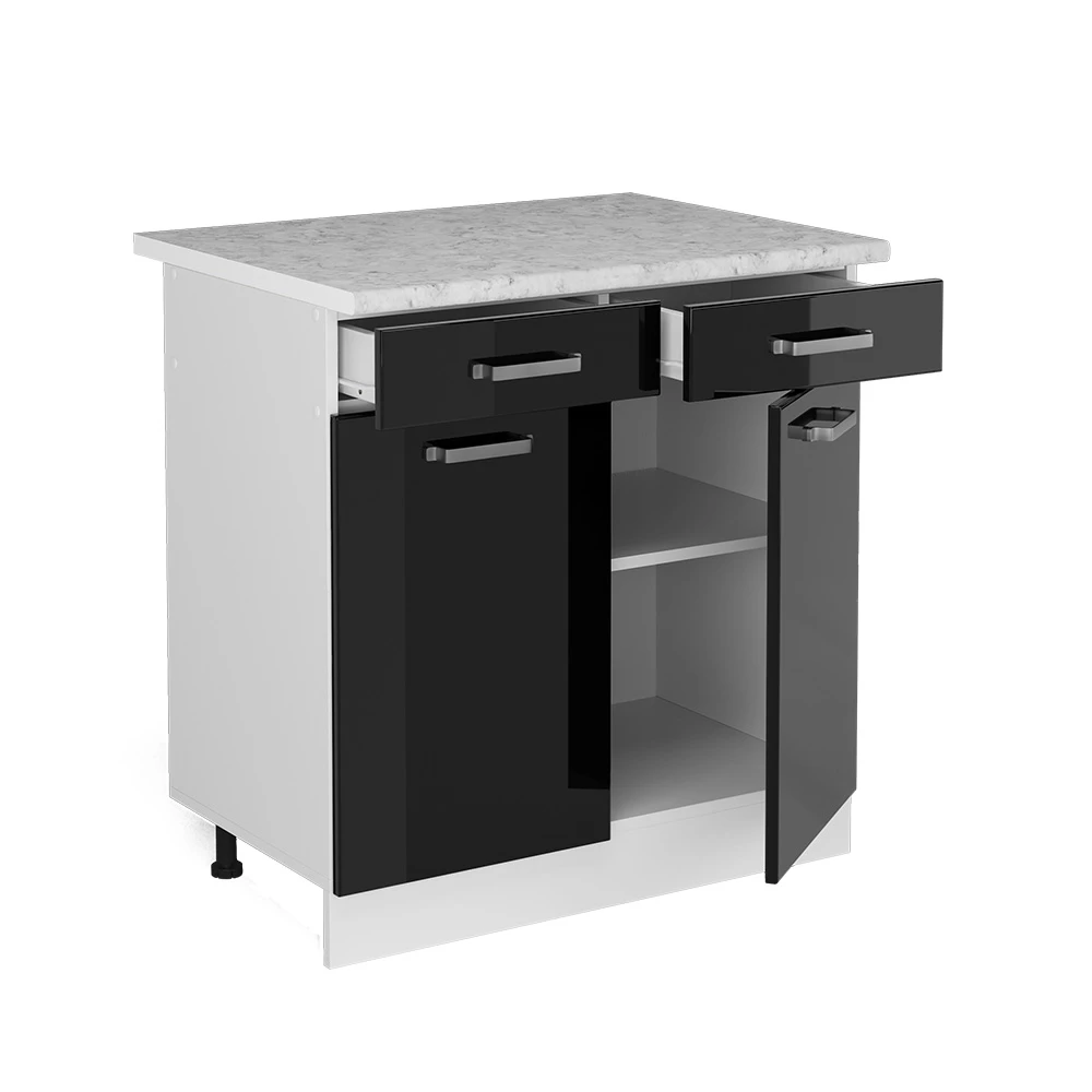 Vicco Küchenunterschrank "R-Line", Schwarz Hochglanz/Weiß, 80 cm , AP Marmor
