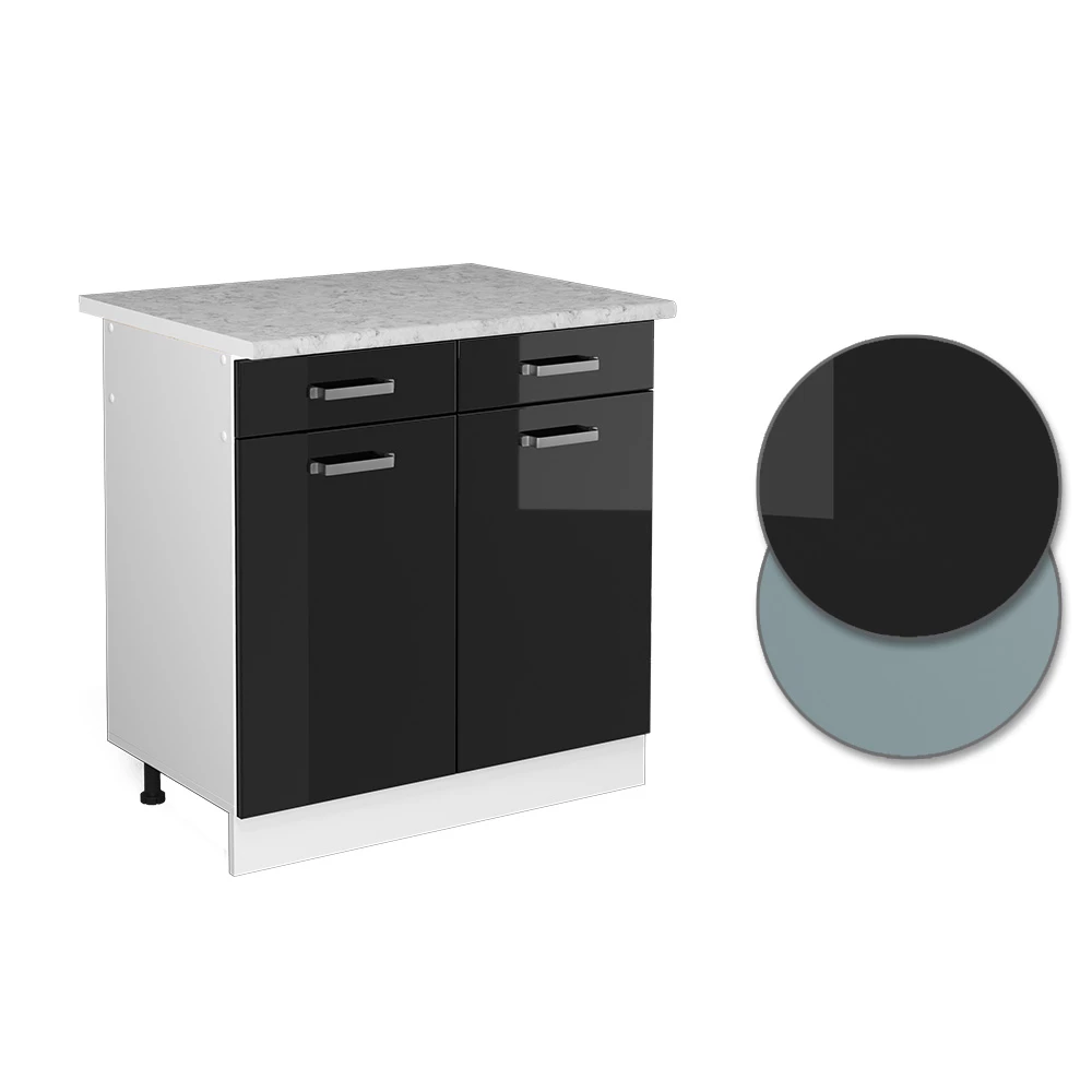 Vicco Küchenunterschrank "R-Line", Schwarz Hochglanz/Weiß, 80 cm , AP Marmor