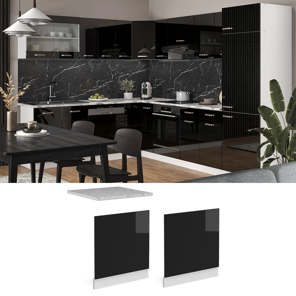 Vicco Frontblende "R-Line", Schwarz Hochglanz/Weiß, 60 cm ohne Arbeitsplatte