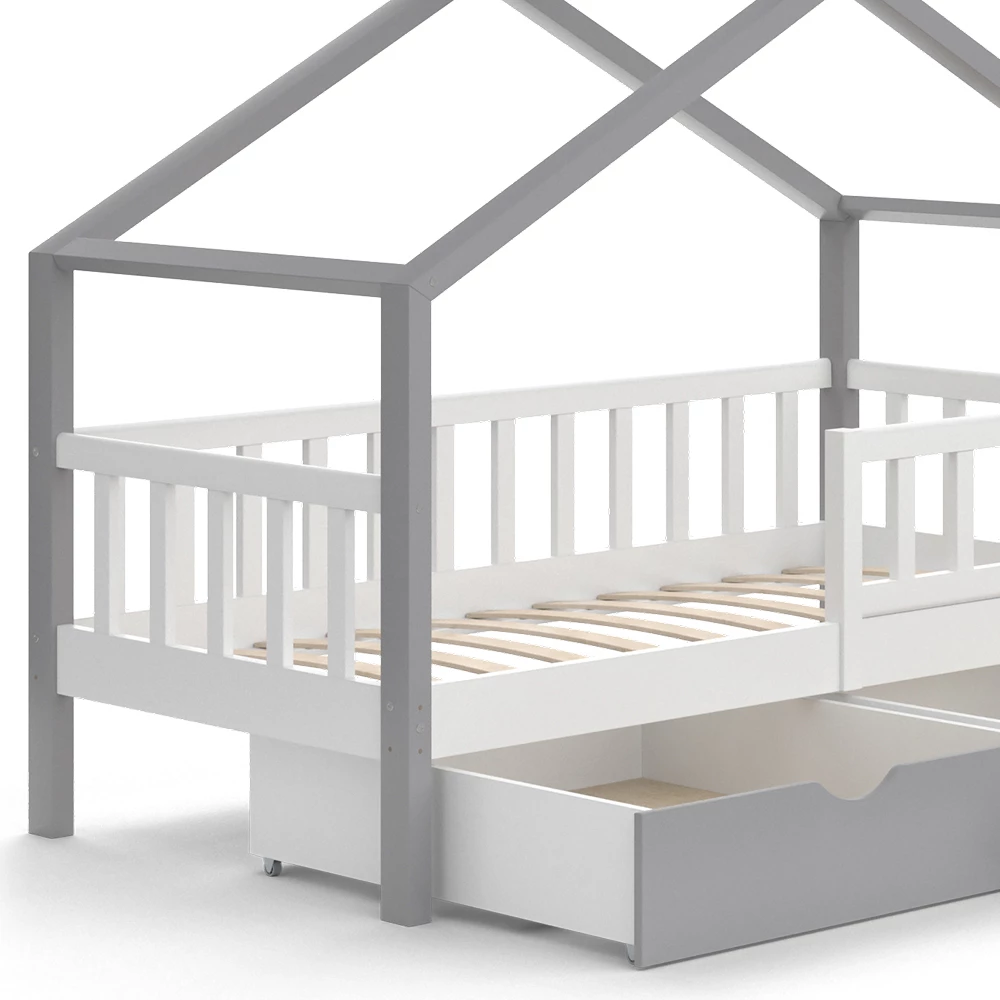 Vitalispa Hausbett Grau 80x160 cm mit Schubladen, Design
