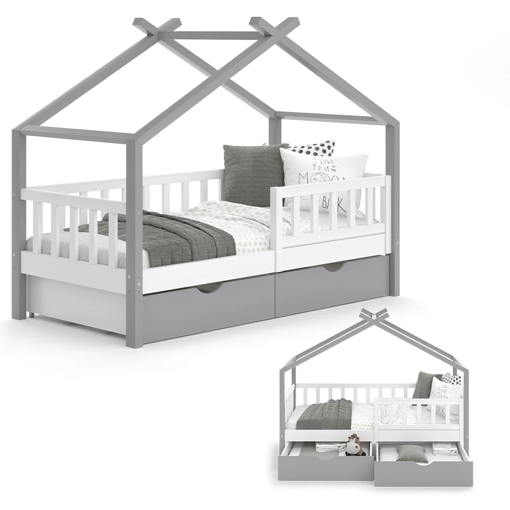 Vitalispa Hausbett Grau 80x160 cm mit Schubladen, Design