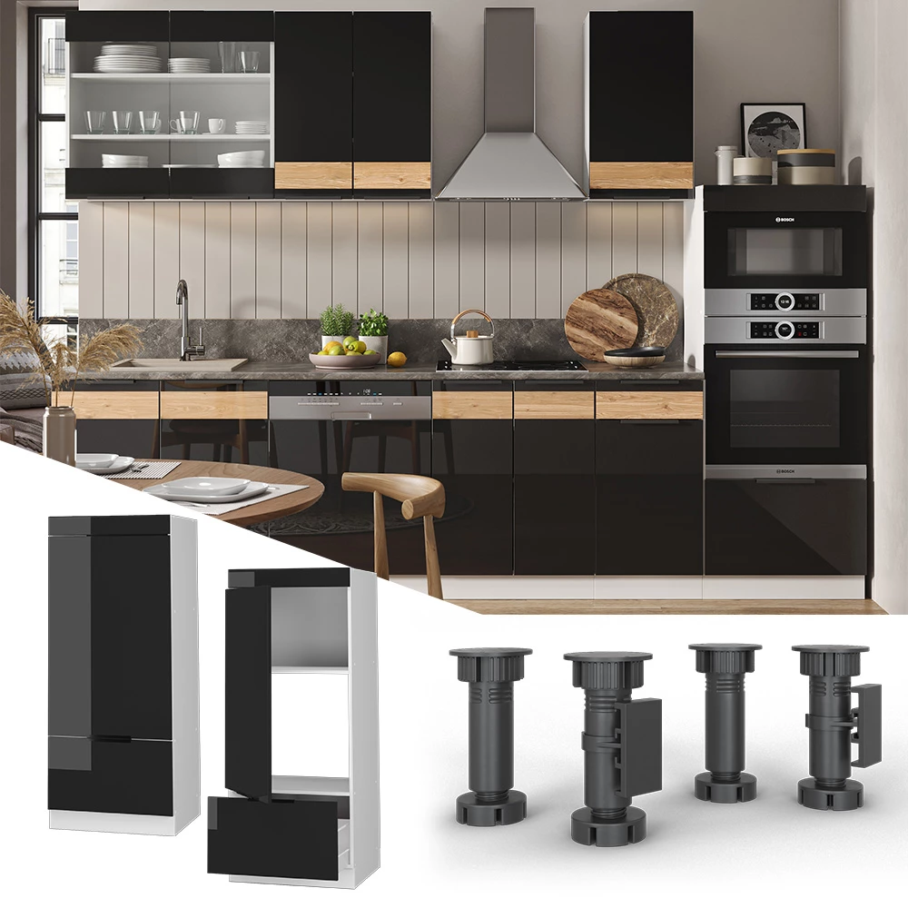 Magnetronkast in Zwart eiken hoogglans, getoond in een sfeervolle omgeving en op een witte achtergrond