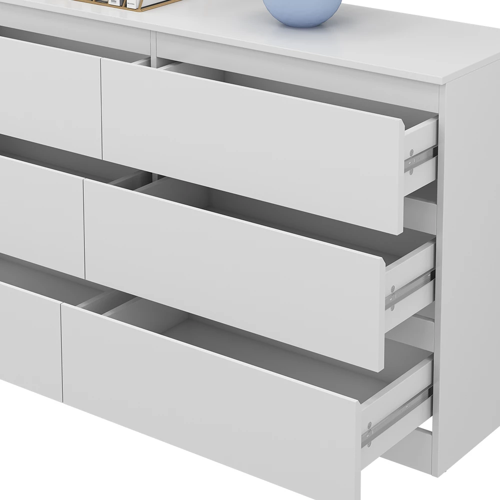 Nahaufnahme von Kommode  in Weiß, zeigt Design- und Oberflächendetails