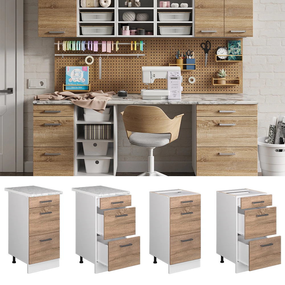 Vicco Meuble bas universel Sonoma 40cm avec tiroirs, sans PT, R-Line