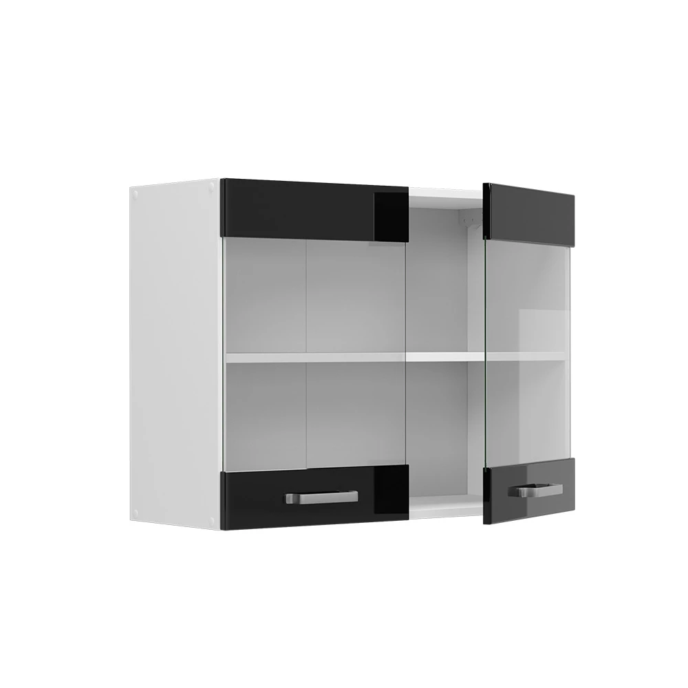 Vicco Stakleni kuhinjski ormarić "R-Line", sjajno crno/bijelo, 80 cm